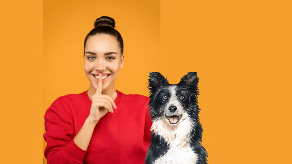 Woman beside her dog making a 'shush' gesture, sharing a quiet moment that hints at the hidden truths of pet adoption.