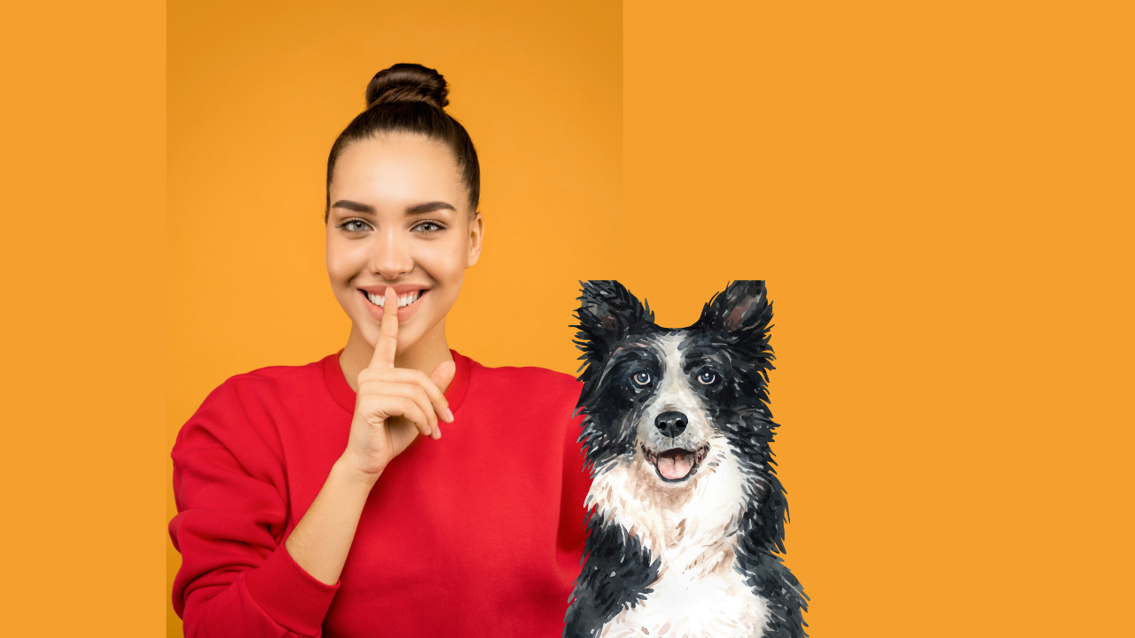 Woman beside her dog making a 'shush' gesture, sharing a quiet moment that hints at the hidden truths of pet adoption.